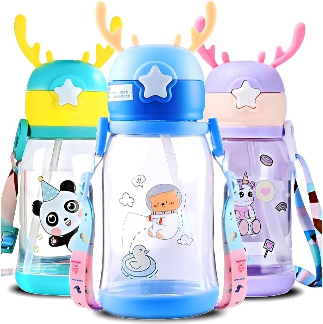 Deer Horn Multi Design Cute Mix Cartoon Sipper school Bottle for Kids with Strap-image-33
