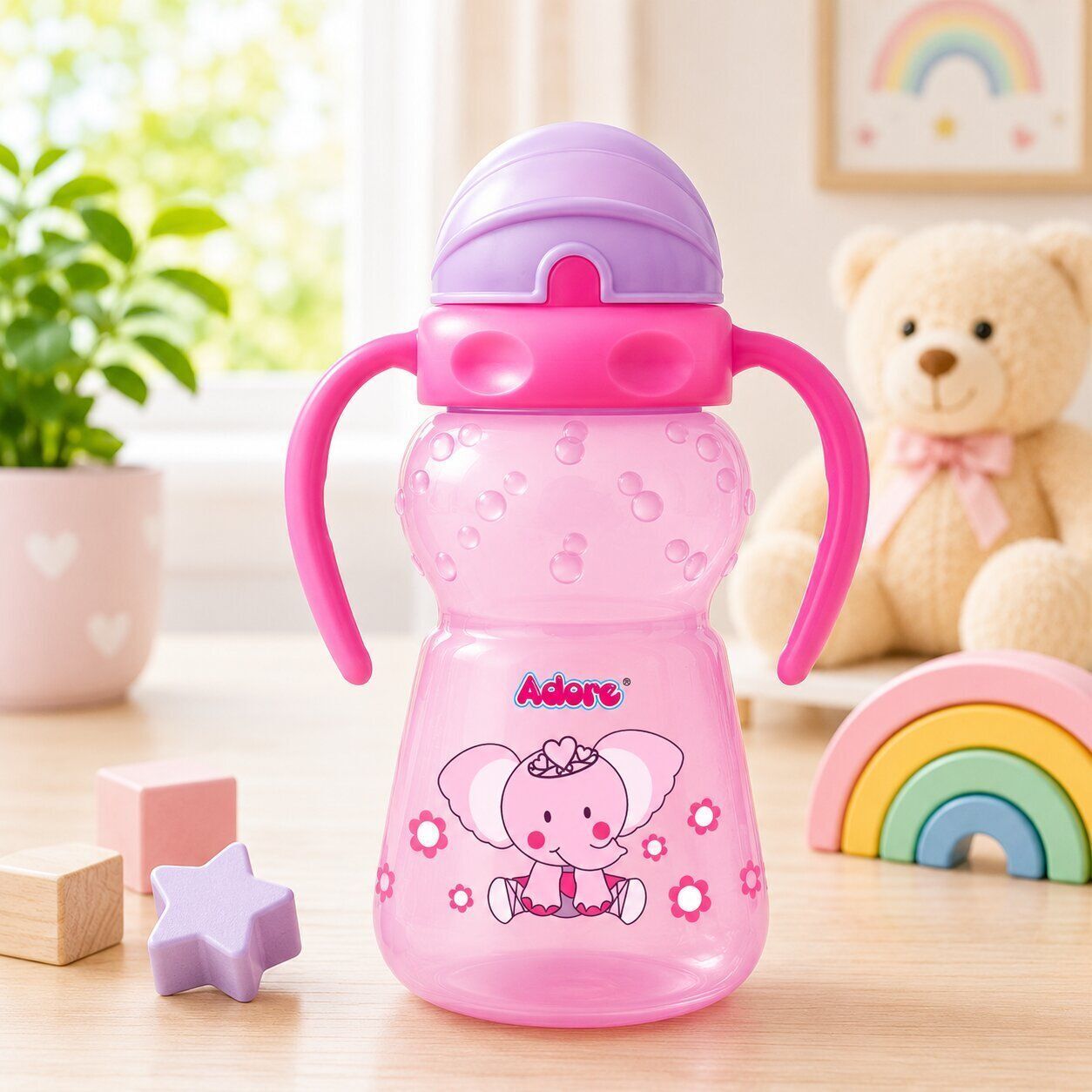 Zing Baby Straw Sipper Bottle Twin Handle Pink Elephant-image-16