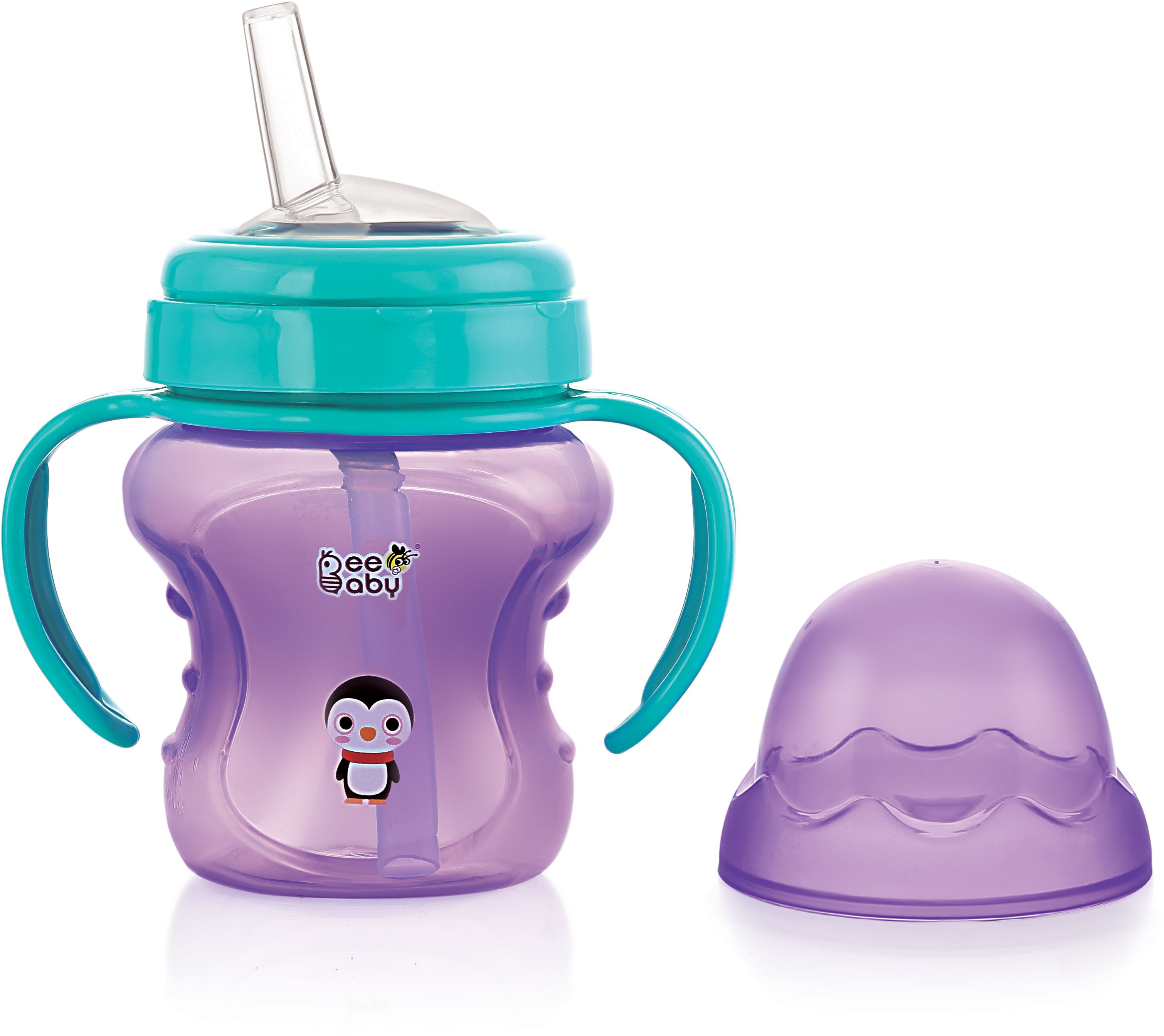 beebaby No-Spill Flex Straw Sippy / Sipper Cup with Detachable Handle. 150 ML. (Violet)-picture-4