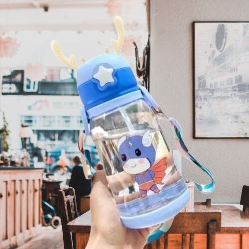 Cartoon Printed Deer Horn Sipper Water Bottle with Strap, Straw, Leakproof-image-45