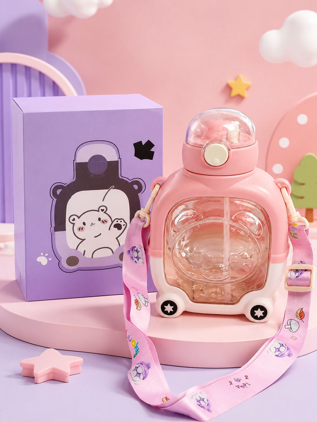 tinums Bear Water Bottle Cute Bear Kids Bottle 1000ML-picture-32
