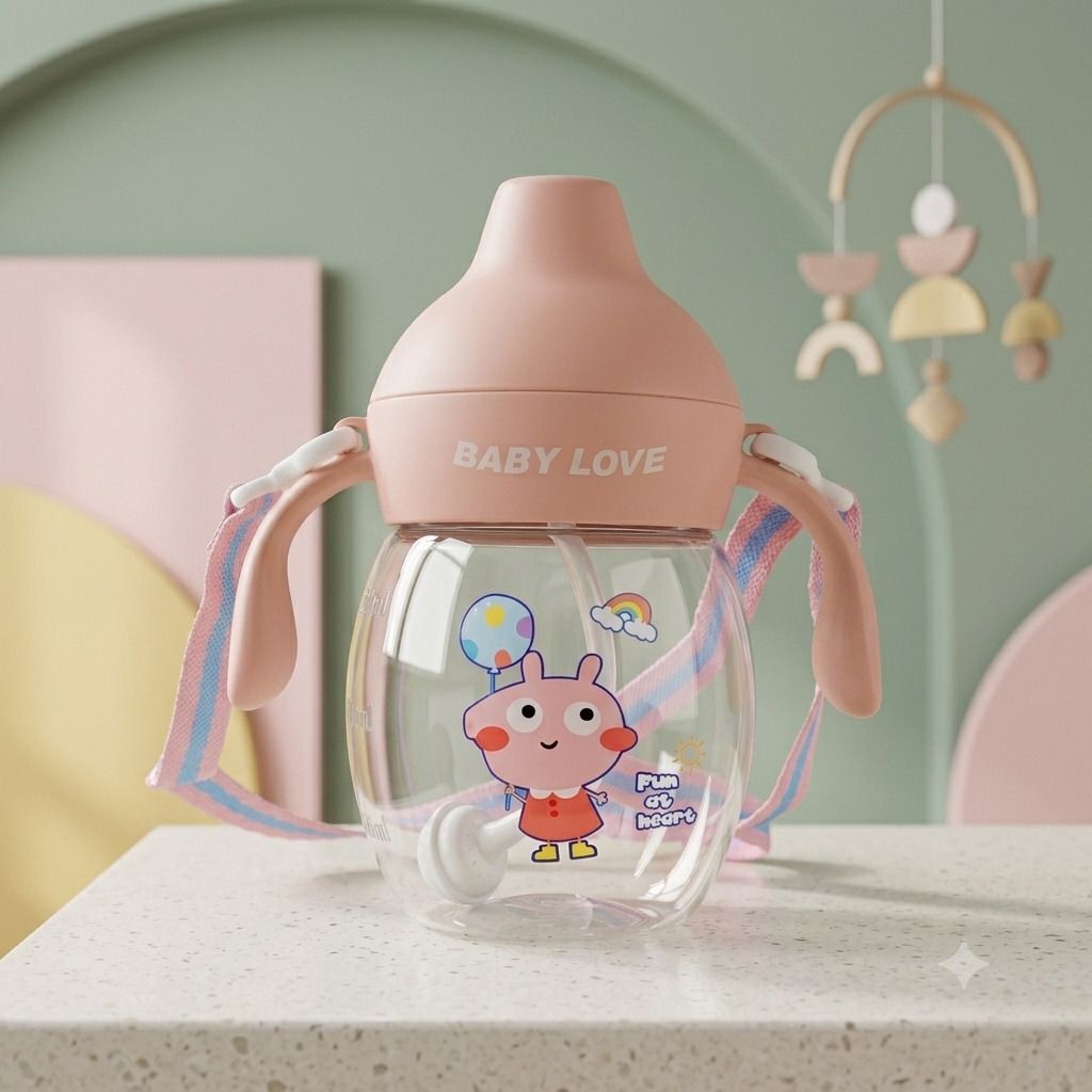 my face true nature Baby Sipper Bottle with Straw & Handle – Leakproof Toddler Water Cup (Pink)-picture-10