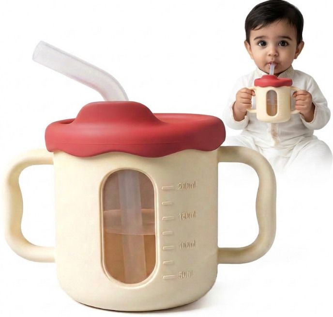 3-in-1 Silicone Baby Sippy Cup with Straw & Lid, 200ml Spill-Proof Toddler Cup-image-20