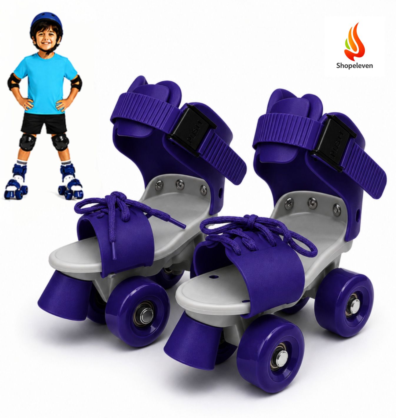 shopeleven Quad Roller Skates Adjustable Kids Boys Girls PU Wheels Blue Front Brake Quad Roller Kids Size 4C UK - 9C UK-picture-8
