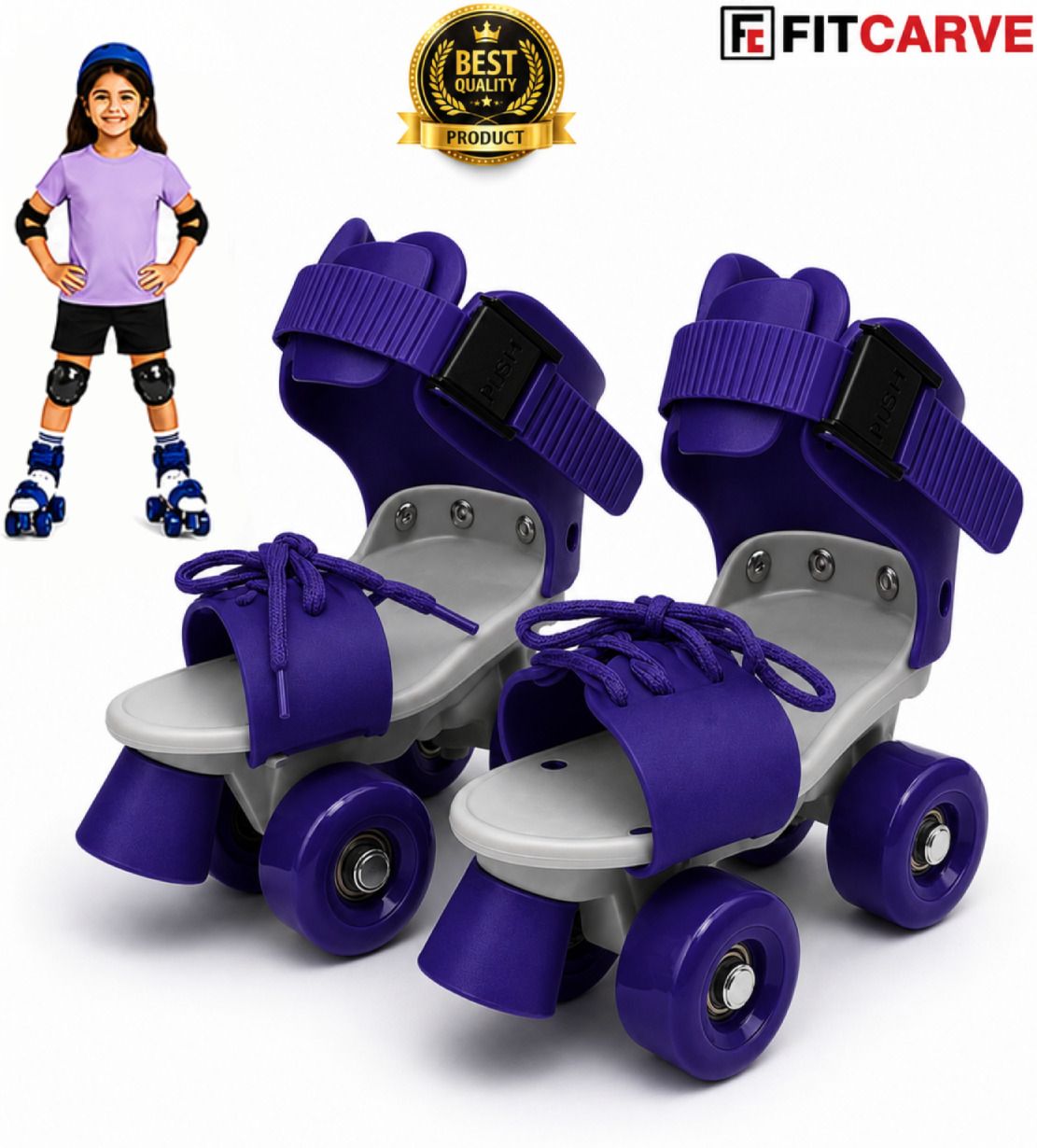 Kids Quad Roller Skates Adjustable Blue PU Wheels Recreational Fun Ride Quad Roller Kids Size 4C UK - 9C UK-image-28