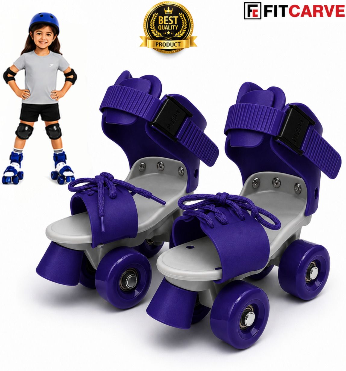 kids quad roller skates adjustable blue front brake pu wheels fun learning quad roller kids size 4c uk - 9c uk