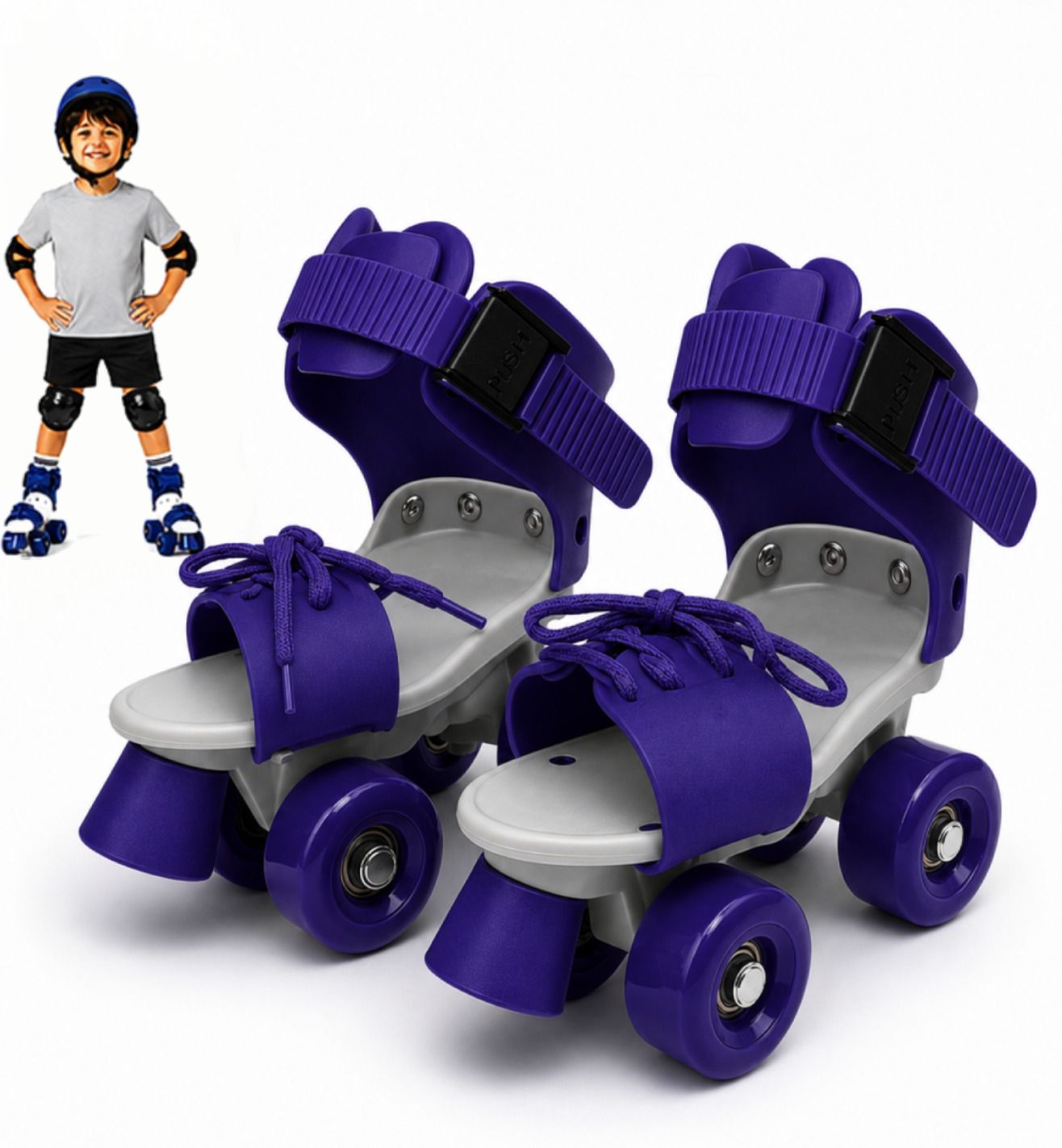 gjshop Blue Adjustable Roller Skates Kids Quad PU Wheels Front Brake Age 4-12 Years Quad Roller Kids Size 4C UK - 9C UK-picture-44