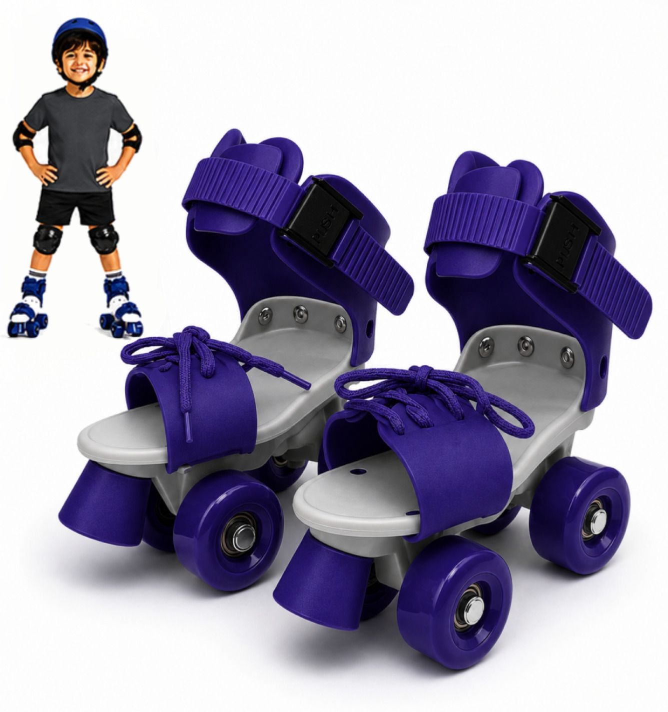 Blue Kids Quad Skates Adjustable PU Wheels Front Brake Age 4-12 Years Quad Roller Kids Size 4C UK - 9C UK-image-20