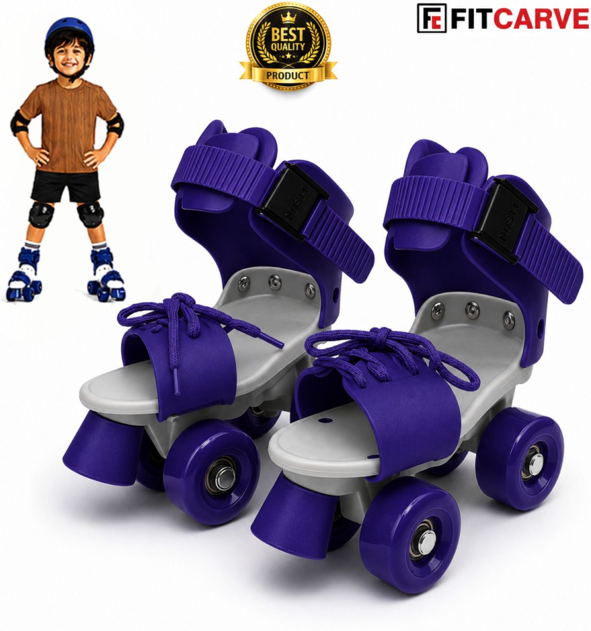 Quad Roller Skates Blue Adjustable Kids Front Brake PU Wheels Fun Ride Quad Roller Kids Size 4C UK - 9C UK-image-49