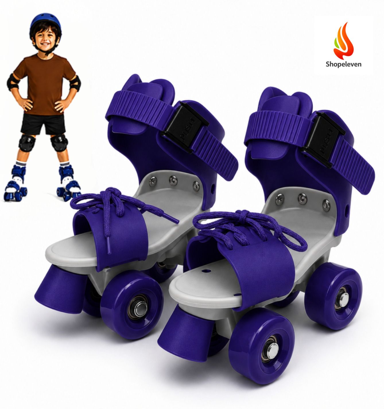 shopeleven Adjustable Quad Roller Skates for Boys Girls PU Wheels Front Brake Blue Quad Roller Kids Size 4C UK - 9C UK-picture-7