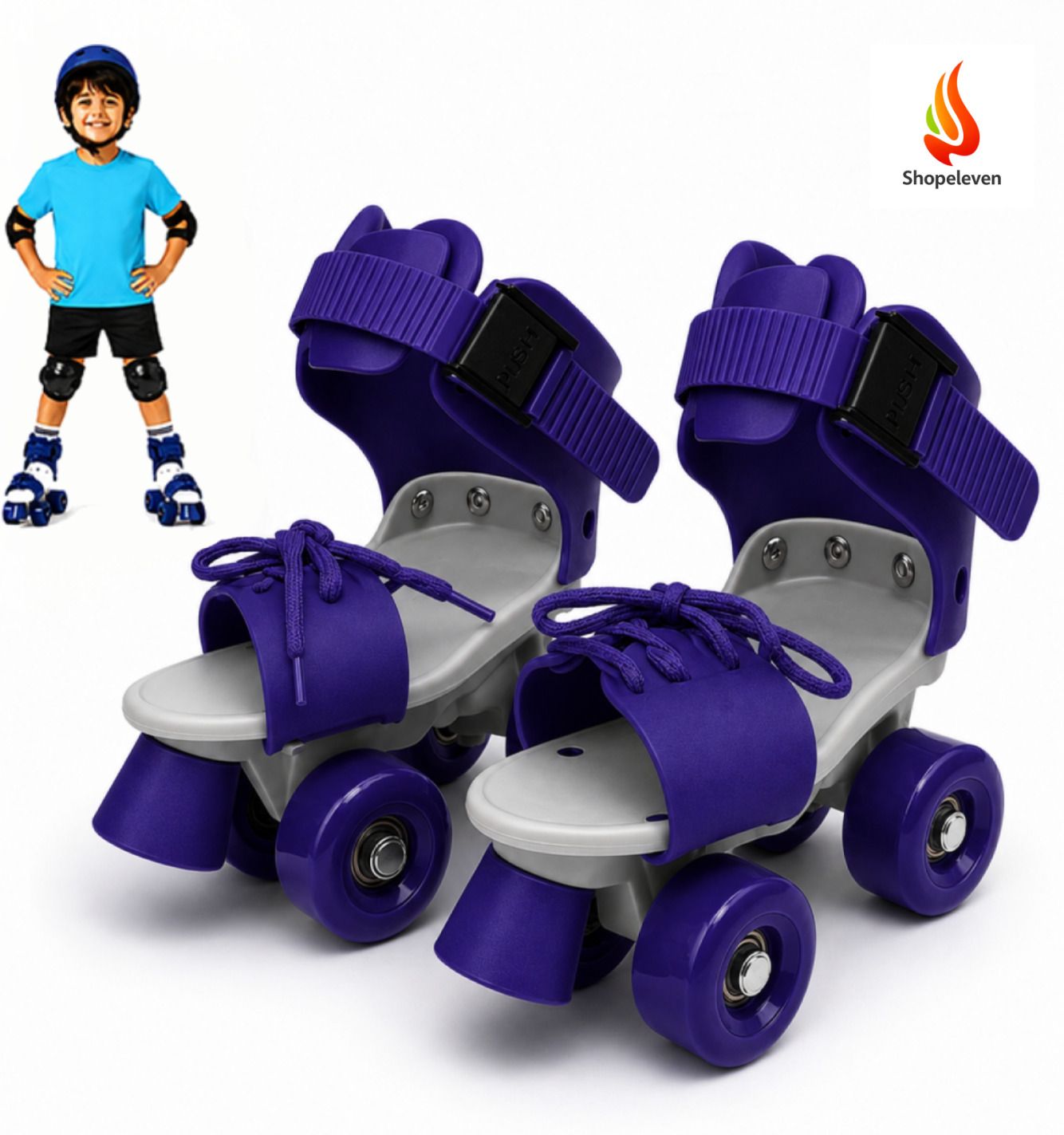 shopeleven Kids Quad Roller Shoes Adjustable Front Brake PU Wheels Blue Boys Girls Quad Roller Kids Size 4C UK - 9C UK-picture-14