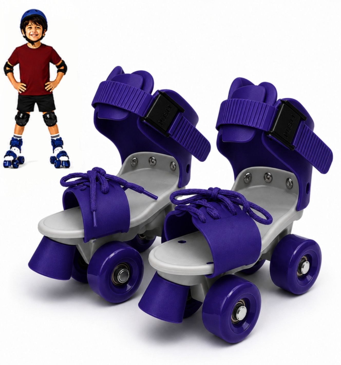 gjshop Adjustable 4 Wheel Roller Skates Kids Boys Girls PU Wheels Front Brake Blue Quad Roller Kids Size 4C UK - 9C UK-picture-48