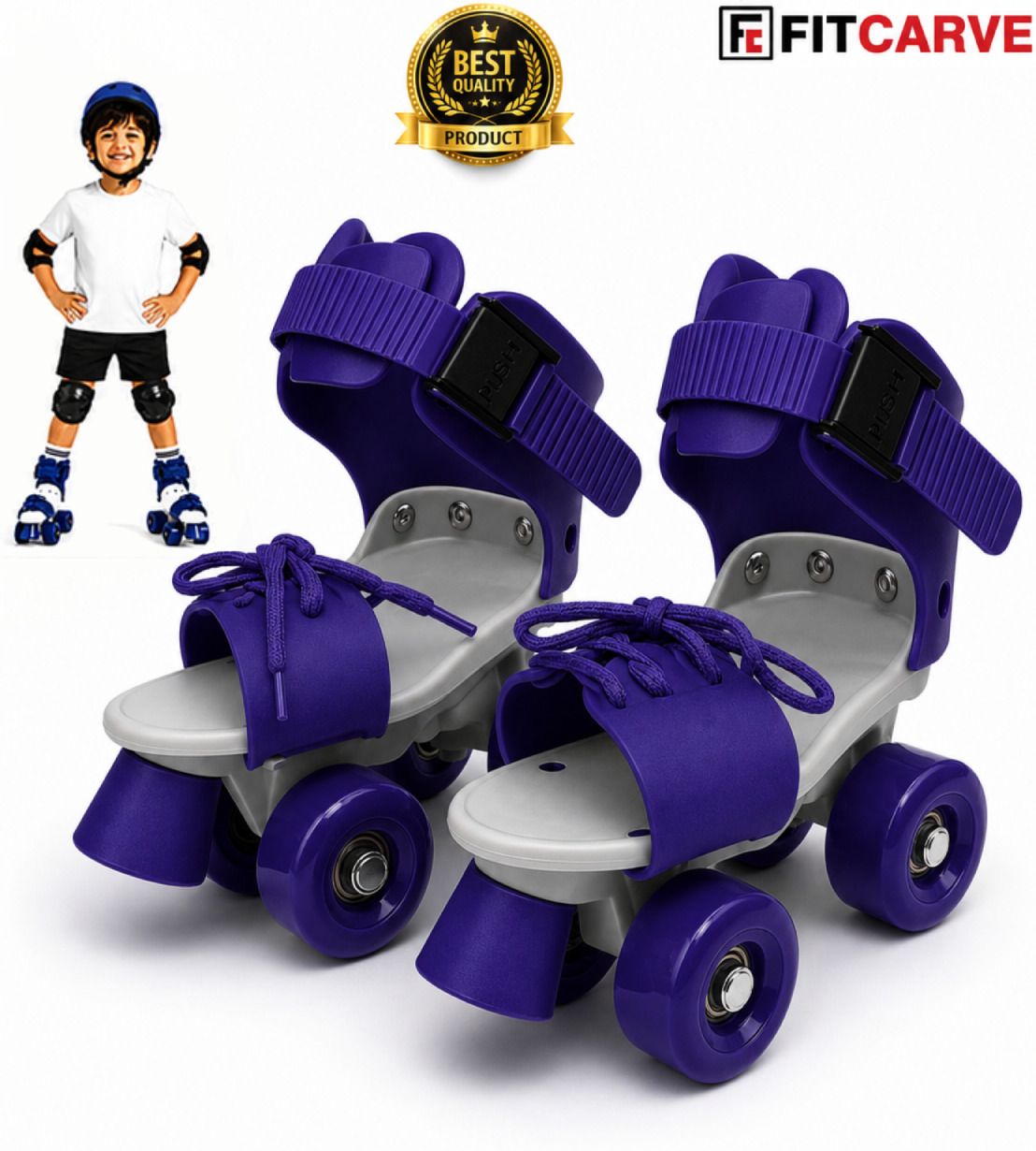 Blue Quad Roller Skates Adjustable Kids Front Brake Comfortable PU Wheels Quad Roller Kids Size 4C UK - 9C UK-image-47