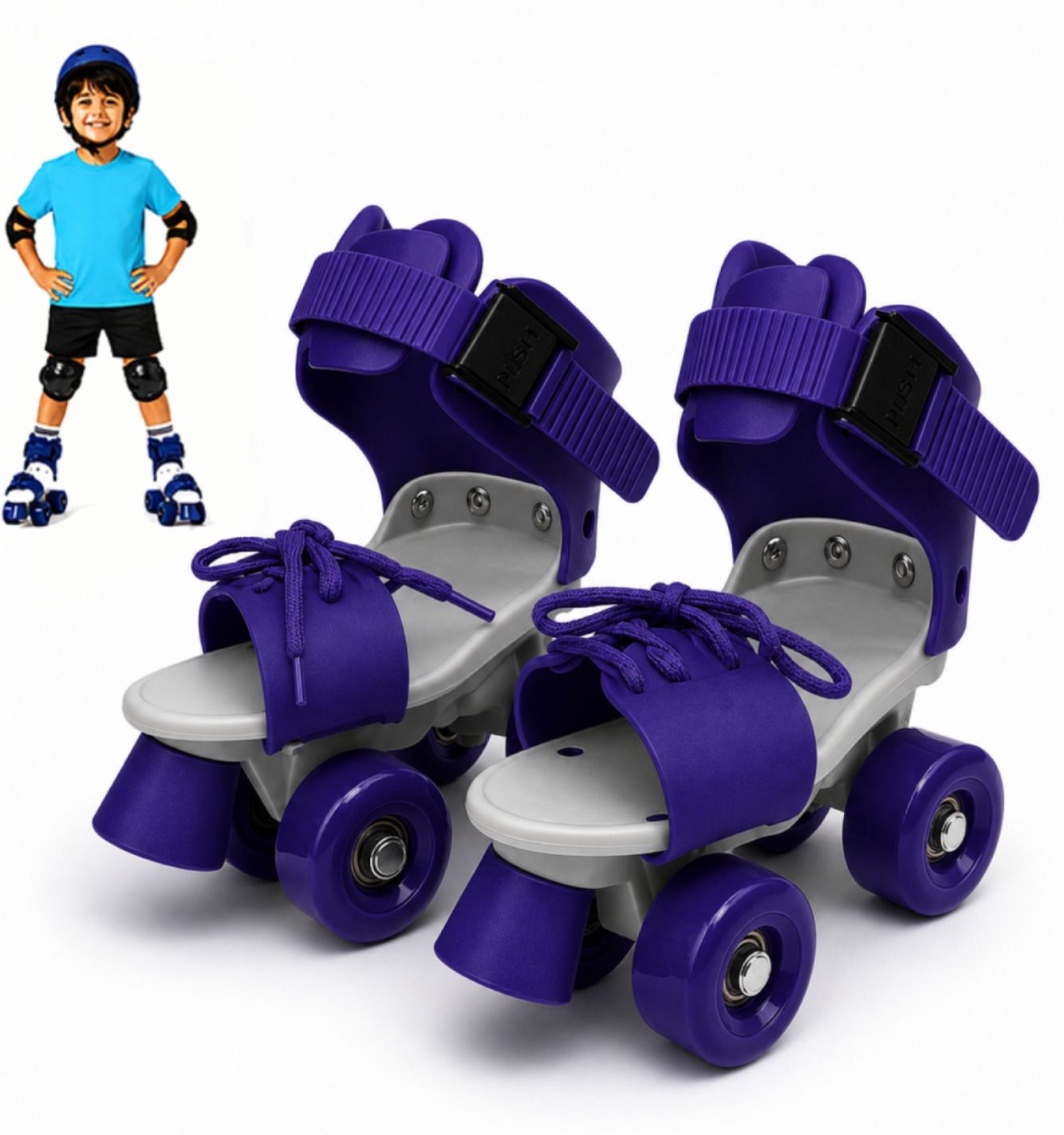 gjshop Kids Quad Roller Shoes Adjustable Front Brake PU Wheels Blue Boys Girls Quad Roller Kids Size 4C UK - 9C UK-picture-46