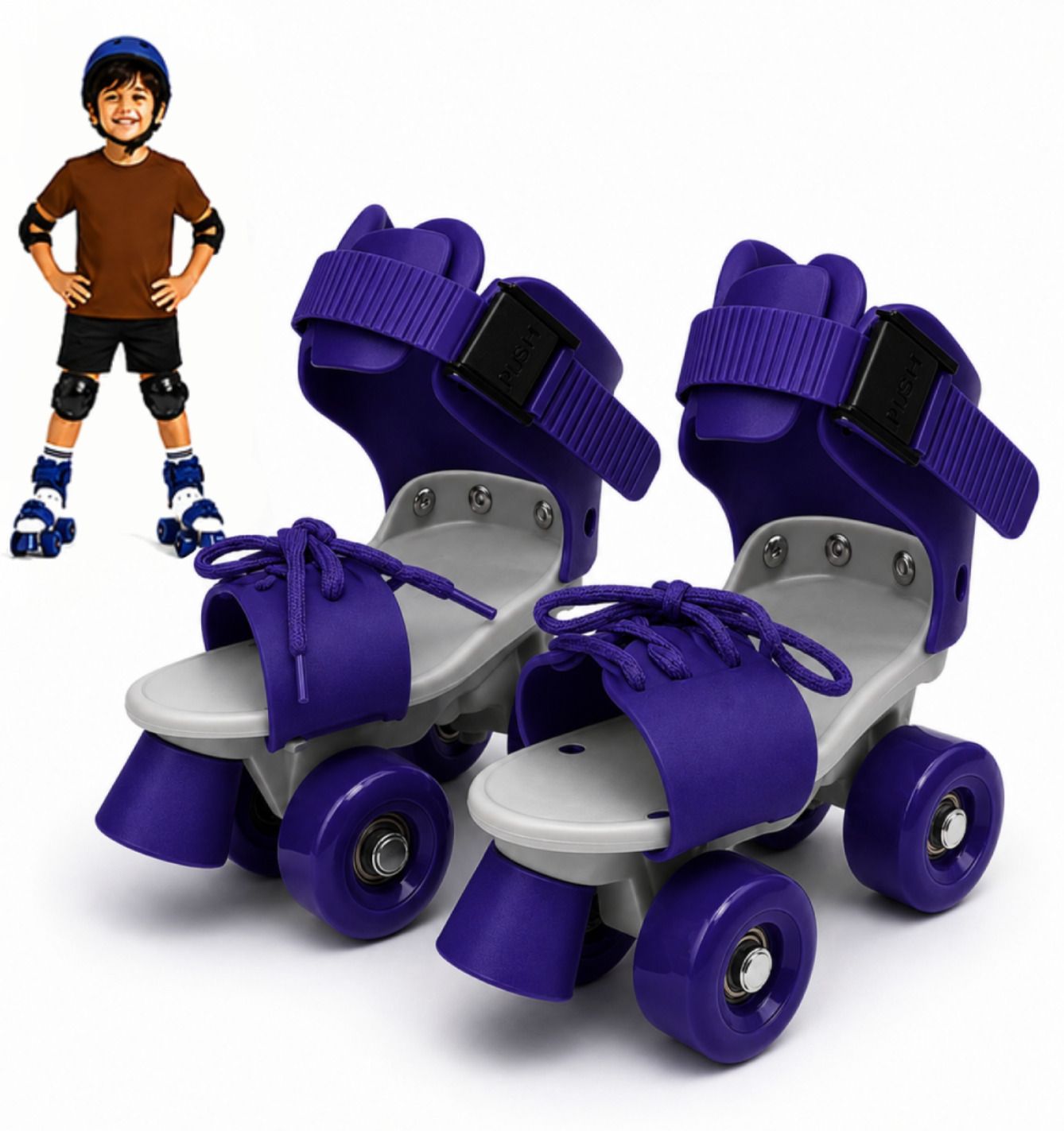 gjshop Adjustable Quad Roller Skates for Boys Girls PU Wheels Front Brake Blue Quad Roller Kids Size 4C UK - 9C UK-picture-42