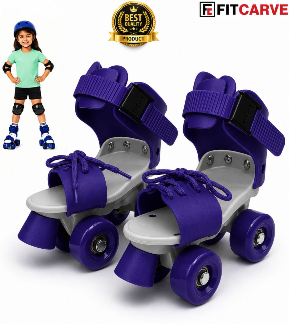 Blue Quad Roller Skates Kids Adjustable Front Brake PU Wheels Recreational Quad Roller Kids Size 4C UK - 9C UK-image-15