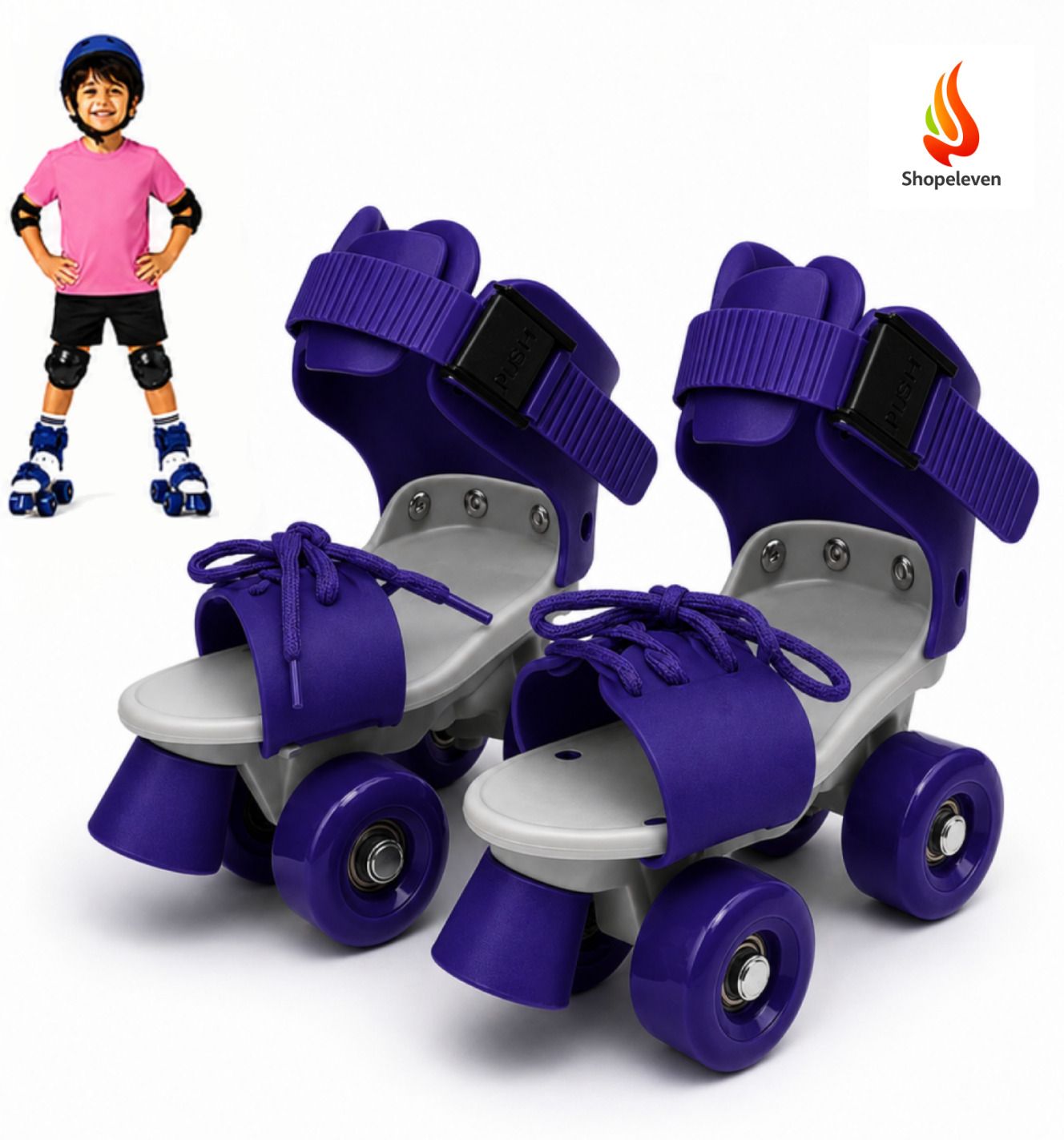 shopeleven Adjustable 4 Wheel Quad Roller Skates Kids Blue PU Wheels Beginner Friendly Quad Roller Kids Size 4C UK - 9C UK-picture-10