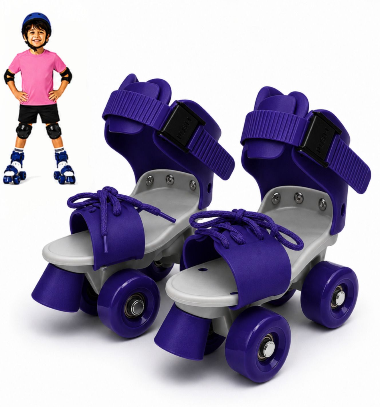 gjshop Adjustable 4 Wheel Quad Roller Skates Kids Blue PU Wheels Beginner Friendly Quad Roller Kids Size 4C UK - 9C UK-picture-29
