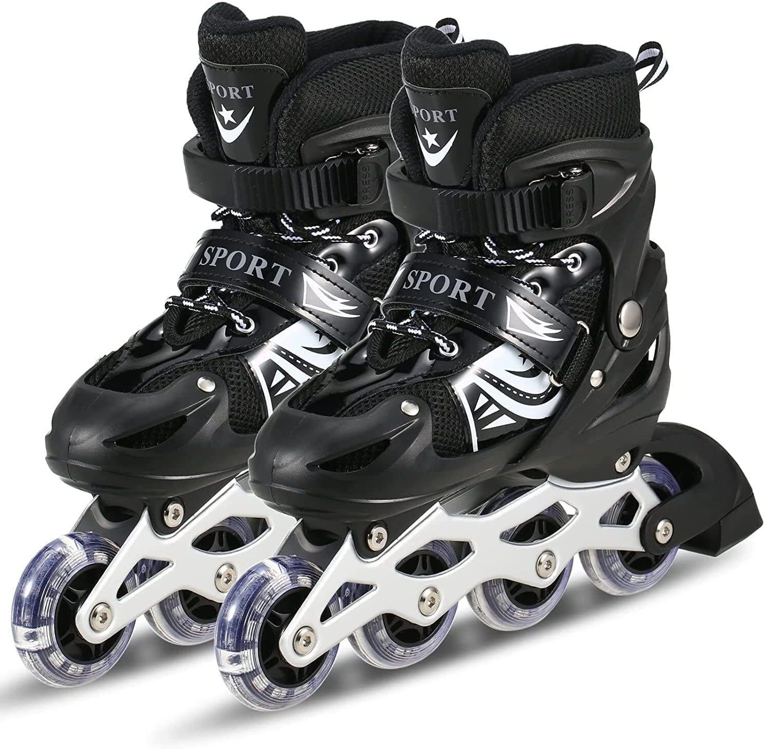 Inline Skates Size Adjustable All PU Wheels with Aluminum-Alloy - (Black) In-line Skates - Size 38-41 UK-image-5