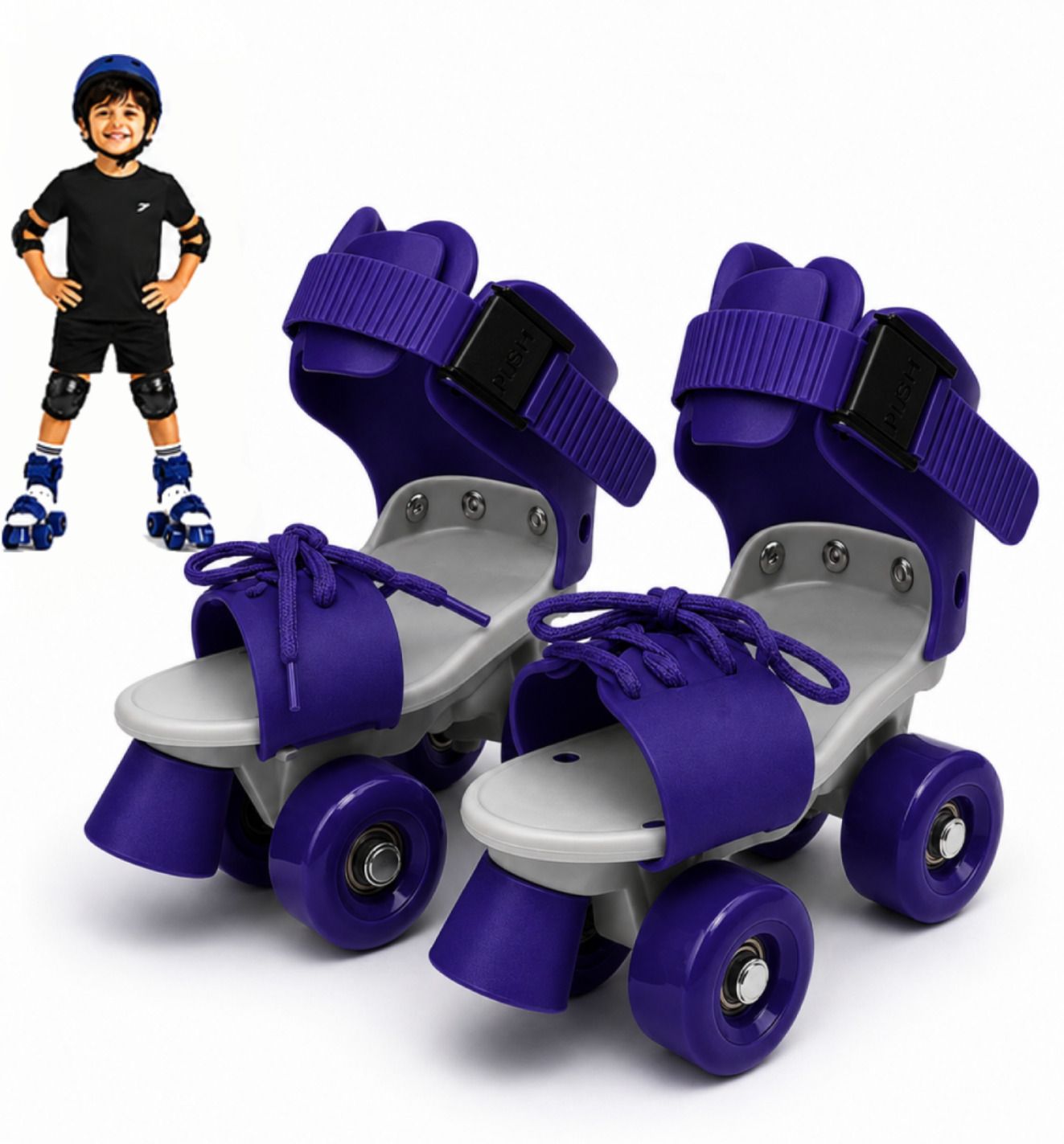 gjshop Adjustable Quad Roller Skates Kids Blue Front Brake PU Wheels Recreational Quad Roller Kids Size 4C UK - 9C UK-picture-31
