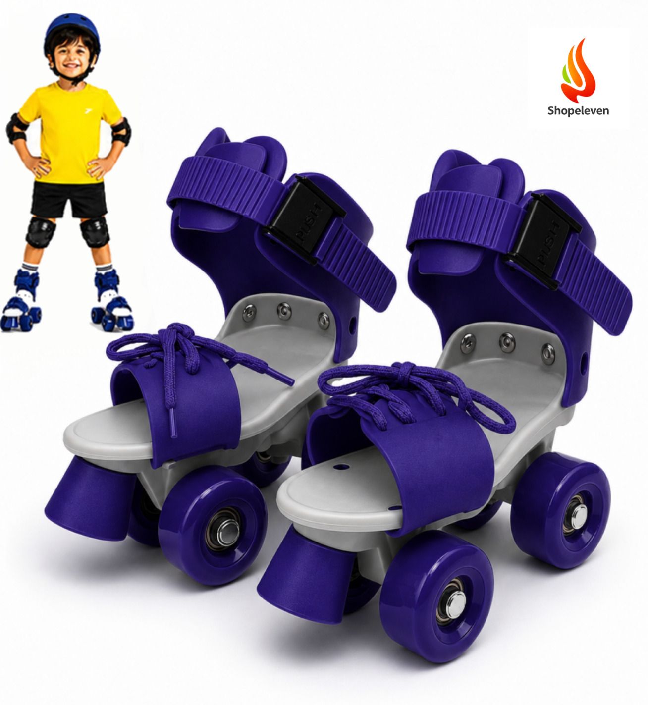 shopeleven Roller Skates Kids Quad Adjustable Front Brake PU Wheels Blue Boys Girls Quad Roller Kids Size 4C UK - 9C UK-picture-27