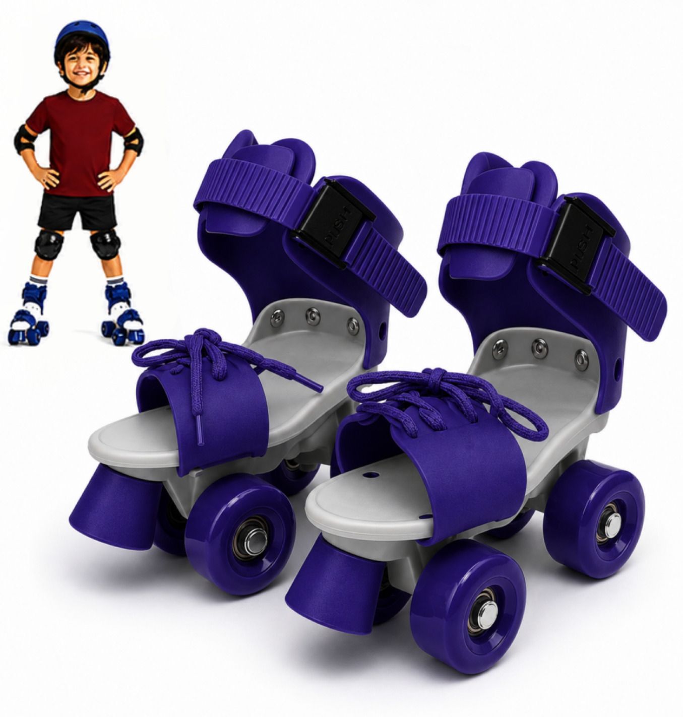 gjshop Kids Roller Skates Adjustable Quad PU Wheels Front Brake Blue Age 4-12Y Quad Roller Kids Size 4C UK - 9C UK-picture-49