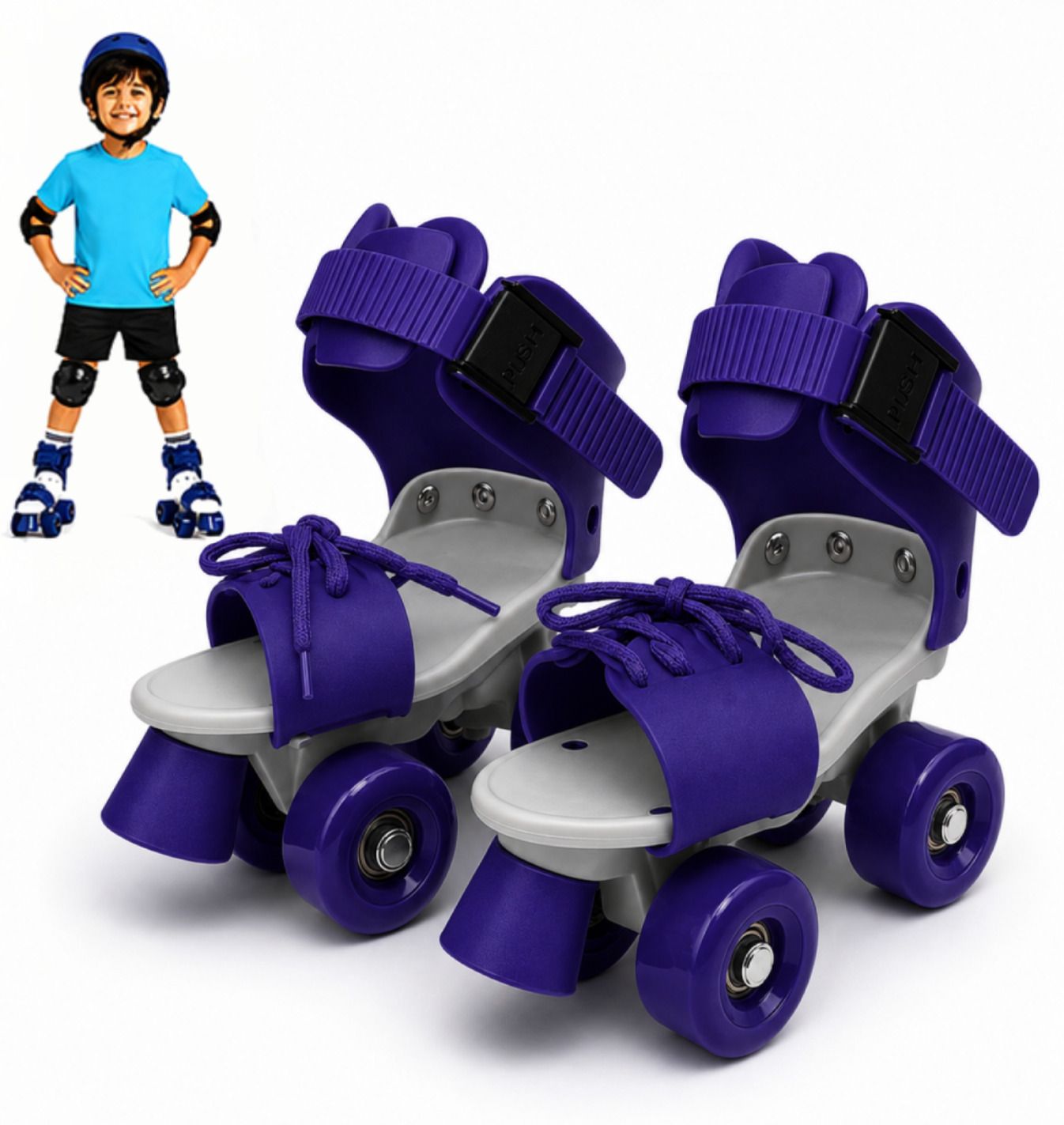 gjshop Quad Roller Skates Adjustable Kids Boys Girls PU Wheels Blue Front Brake Quad Roller Kids Size 4C UK - 9C UK-picture-37