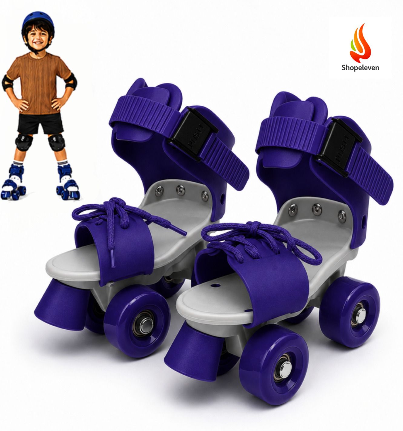 Kids Quad Roller Skates Blue Adjustable Front Brake PU Wheels Smooth Rolling Quad Roller Kids Size 4C UK - 9C UK-image-5