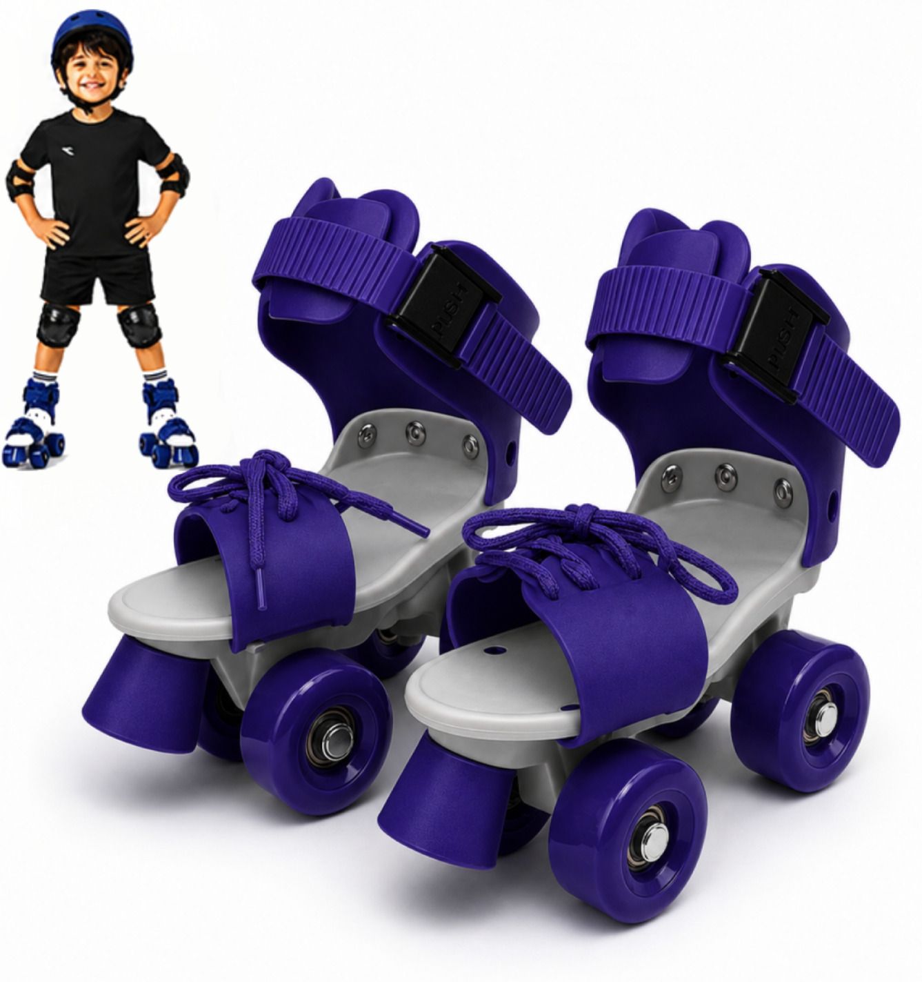 gjshop Adjustable Roller Shoes Kids Quad PU Wheels Front Brake Blue Boys Girls Quad Roller Kids Size 4C UK - 9C UK-picture-43