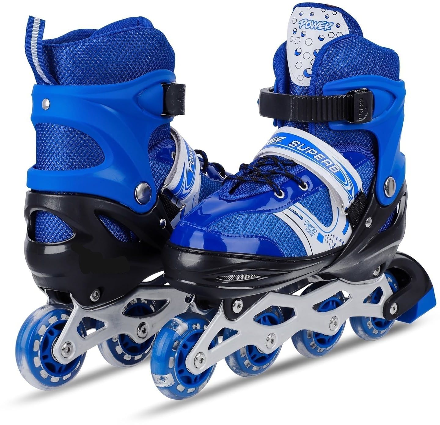 Size Adjustable PU Wheels Aluminum-Alloy Skates with LED Flash Light, In-line Skates - Size 6 to 14 year UK