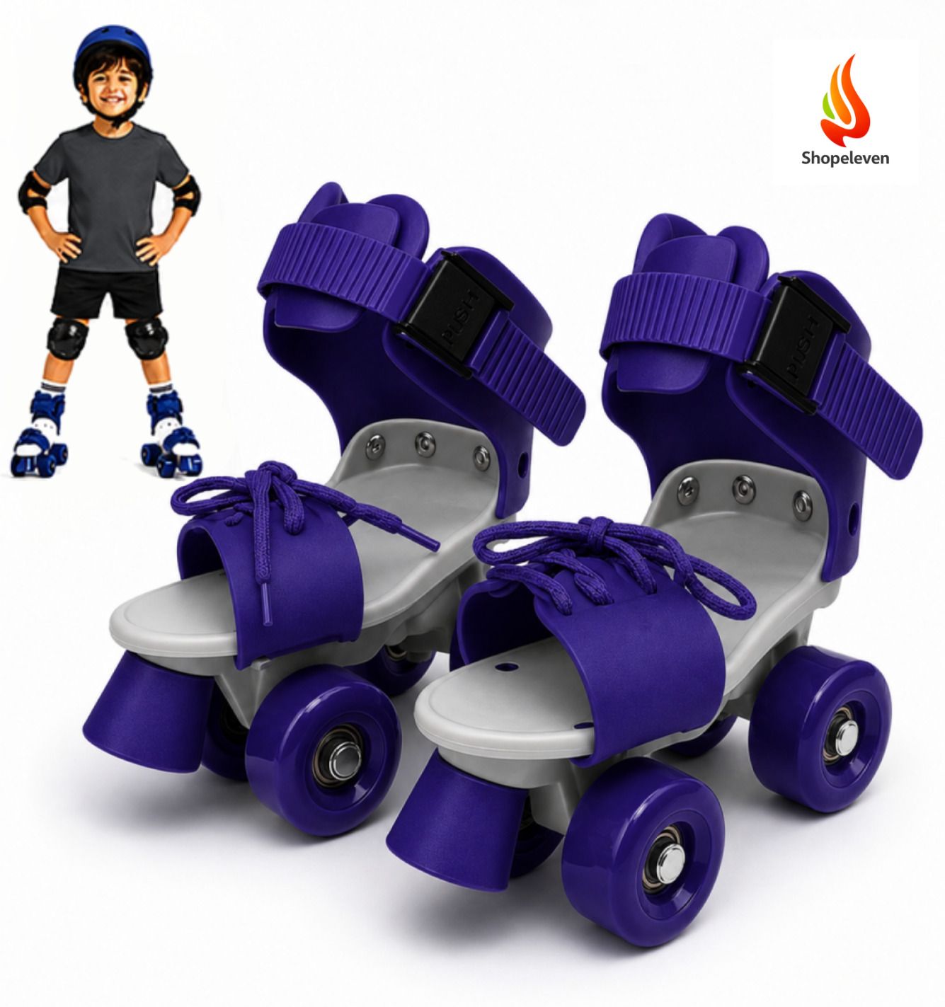 shopeleven Blue Kids Quad Skates Adjustable PU Wheels Front Brake Age 4-12 Years Quad Roller Kids Size 4C UK - 9C UK-picture-37