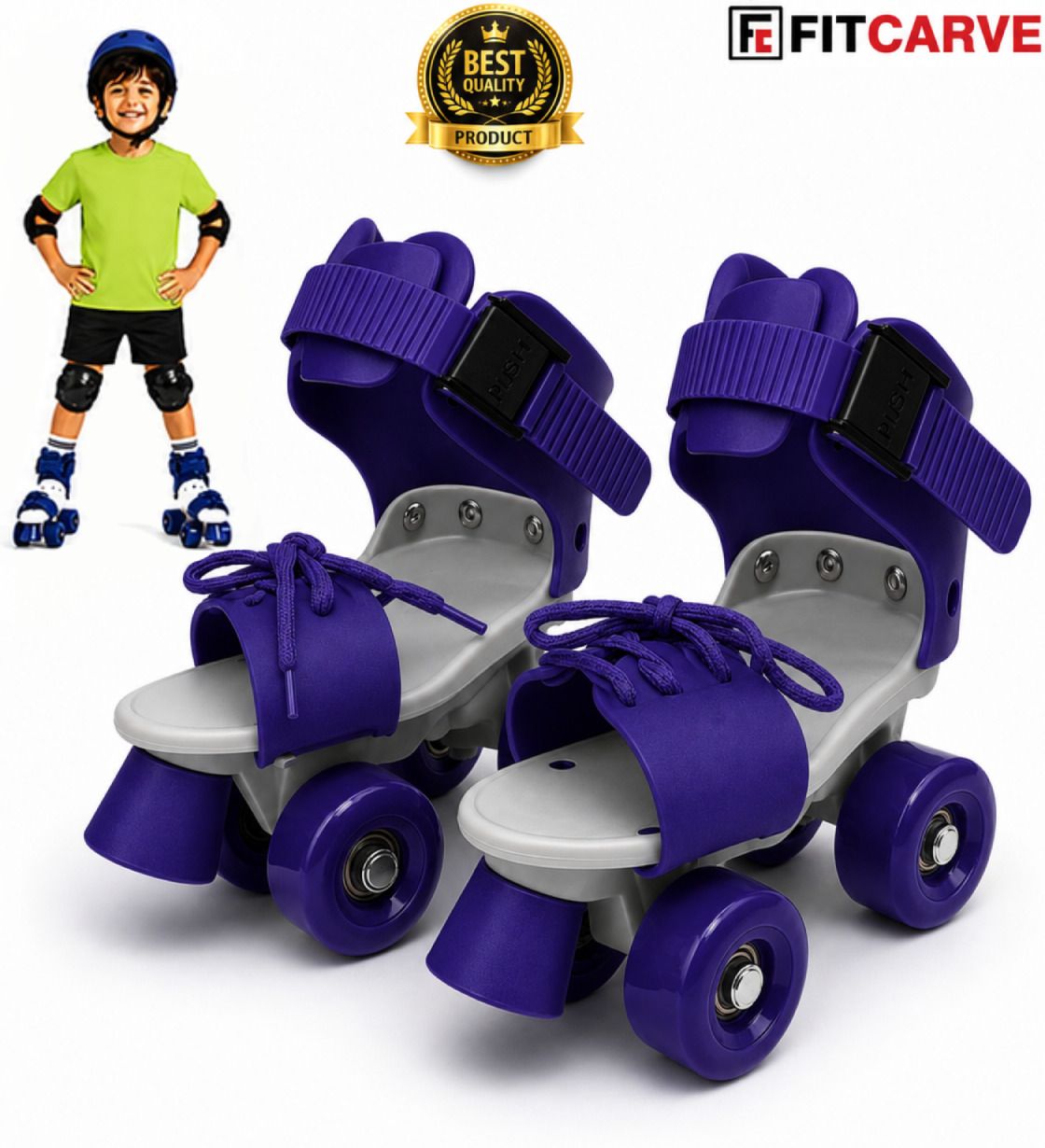 Quad Roller Skates Blue Adjustable Kids PU Wheels Recreational Fun Ride Quad Roller Kids Size 4C UK - 9C UK-image-23