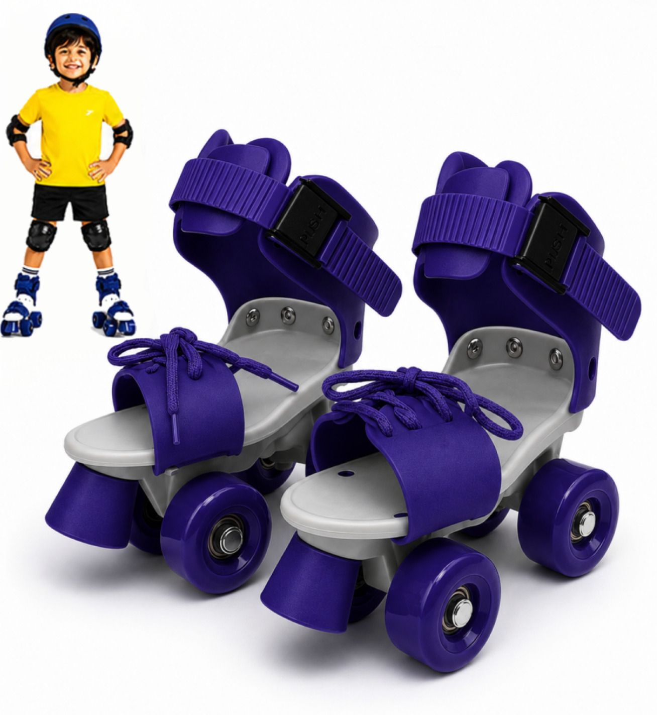 gjshop Roller Skates Kids Quad Adjustable Front Brake PU Wheels Blue Boys Girls Quad Roller Kids Size 4C UK - 9C UK-picture-45