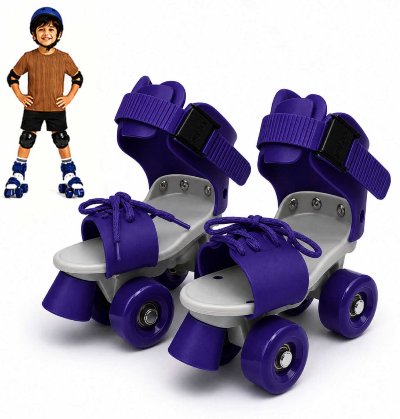 gjshop Quad Roller Skates Blue Adjustable Kids Front Brake PU Wheels Age 4-12Y Quad Roller Kids Size 4C UK - 9C UK-picture-35