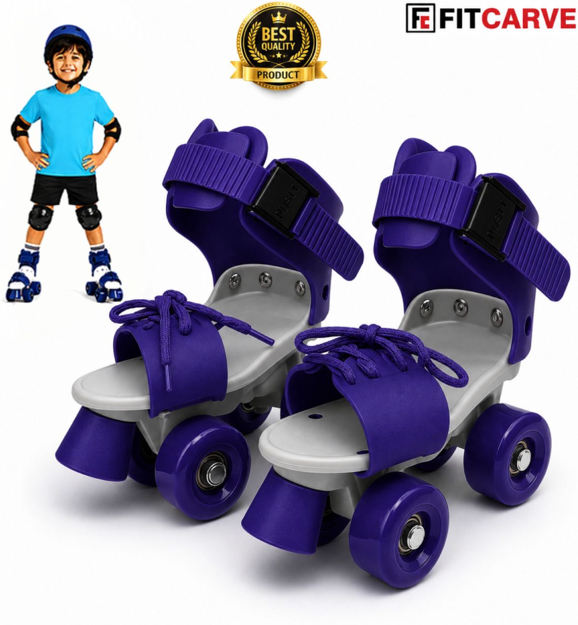 Blue Adjustable Roller Skates Kids Quad PU Wheels Front Brake Age 4-12 Years Quad Roller Kids Size 4C UK - 9C UK-image-46