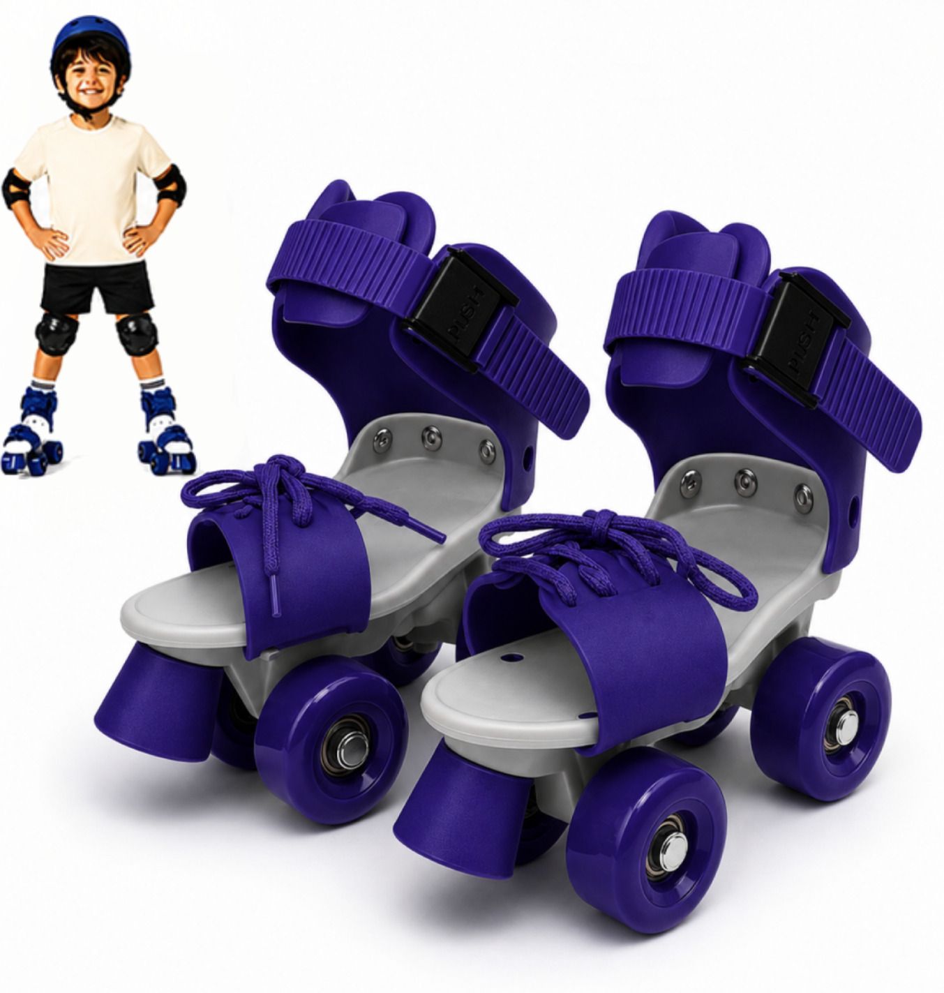 gjshop Quad Roller Skates for Kids 4-12Y Adjustable PU Wheels Front Brake Blue Quad Roller Kids Size 4C UK - 9C UK-picture-36