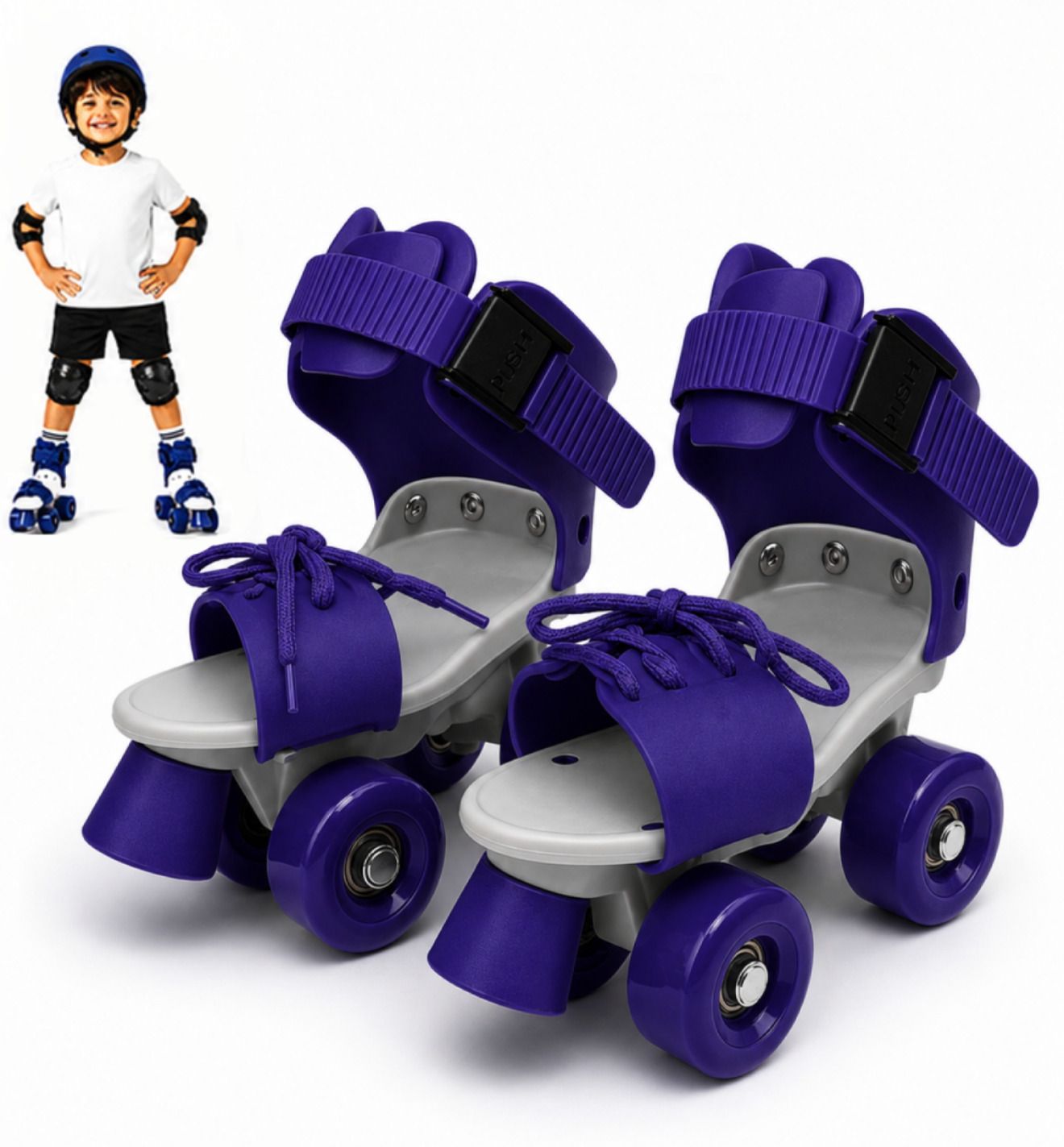 Adjustable Quad Skating Shoes Kids PU Wheels Front Brake Blue Age 4-12Y Quad Roller Kids Size 4C UK - 9C UK-image-34
