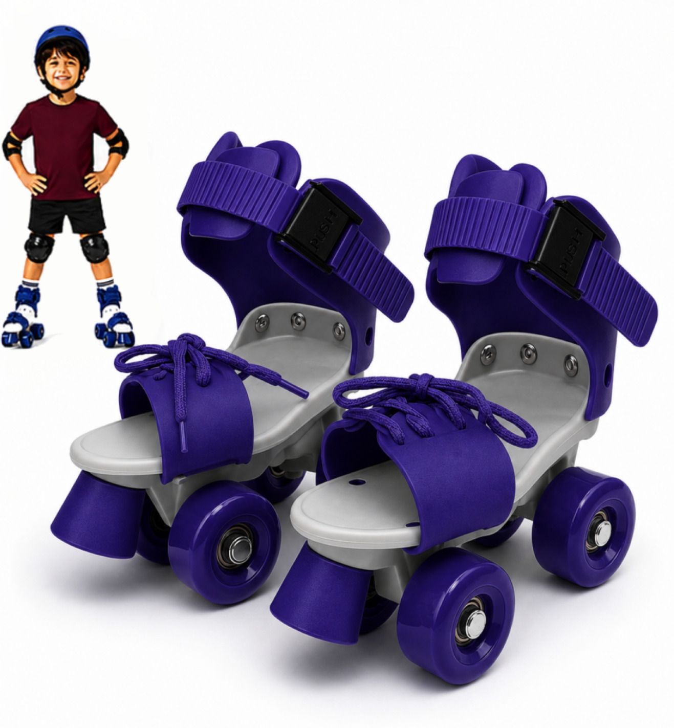 gjshop Quad Roller Skates Kids Adjustable Blue Front Brake PU Wheels Indoor Outdoor Quad Roller Kids Size 4C UK - 9C UK-picture-40