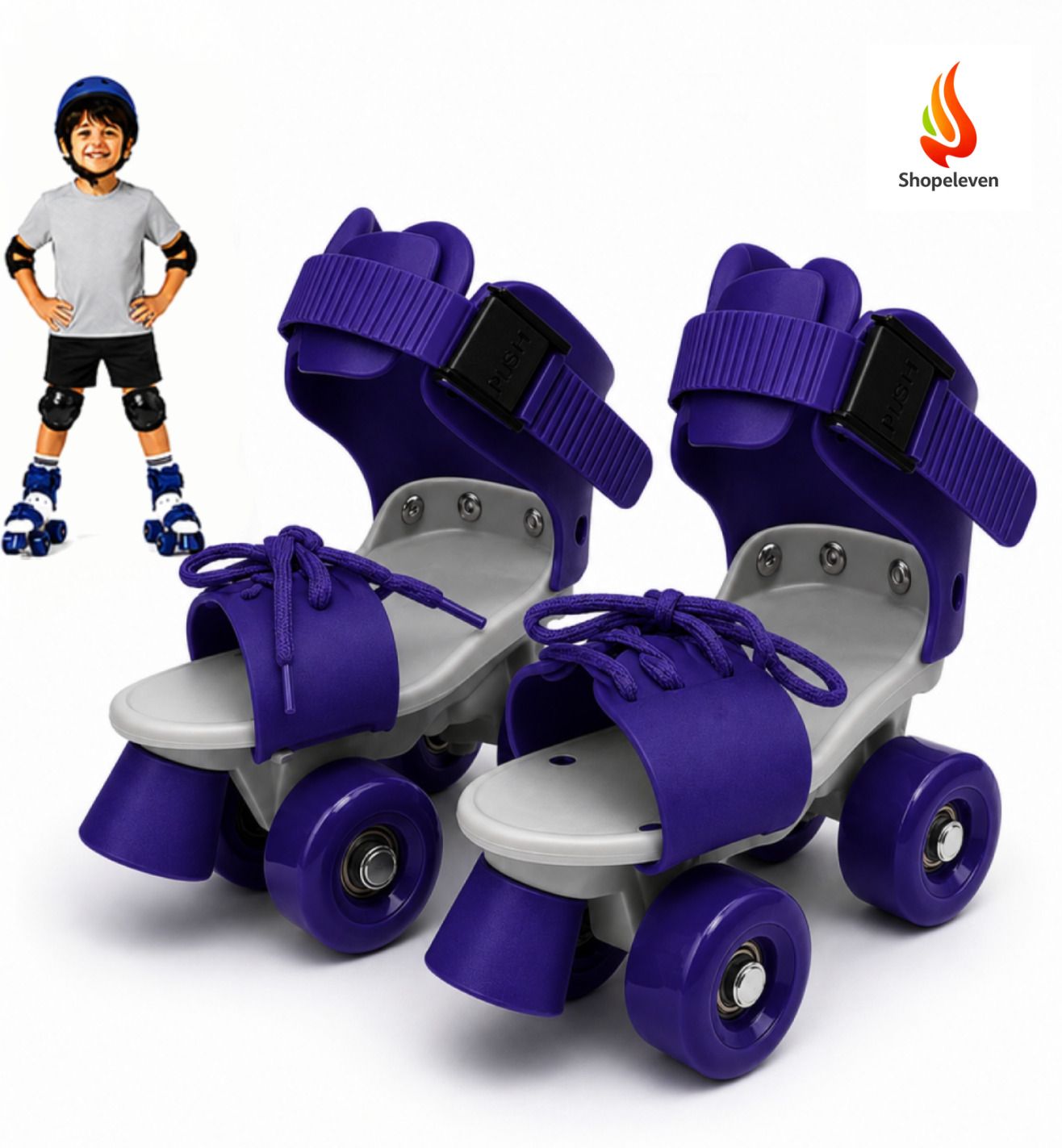 shopeleven Blue Adjustable Roller Skates Kids Quad PU Wheels Front Brake Age 4-12 Years Quad Roller Kids Size 4C UK - 9C UK-picture-15