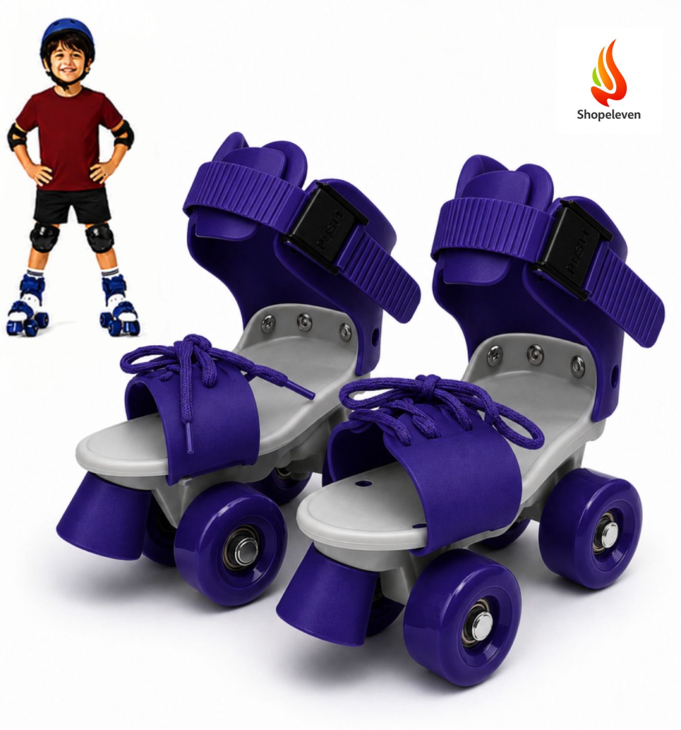 shopeleven Adjustable 4 Wheel Roller Skates Kids Boys Girls PU Wheels Front Brake Blue Quad Roller Kids Size 4C UK - 9C UK-picture-16