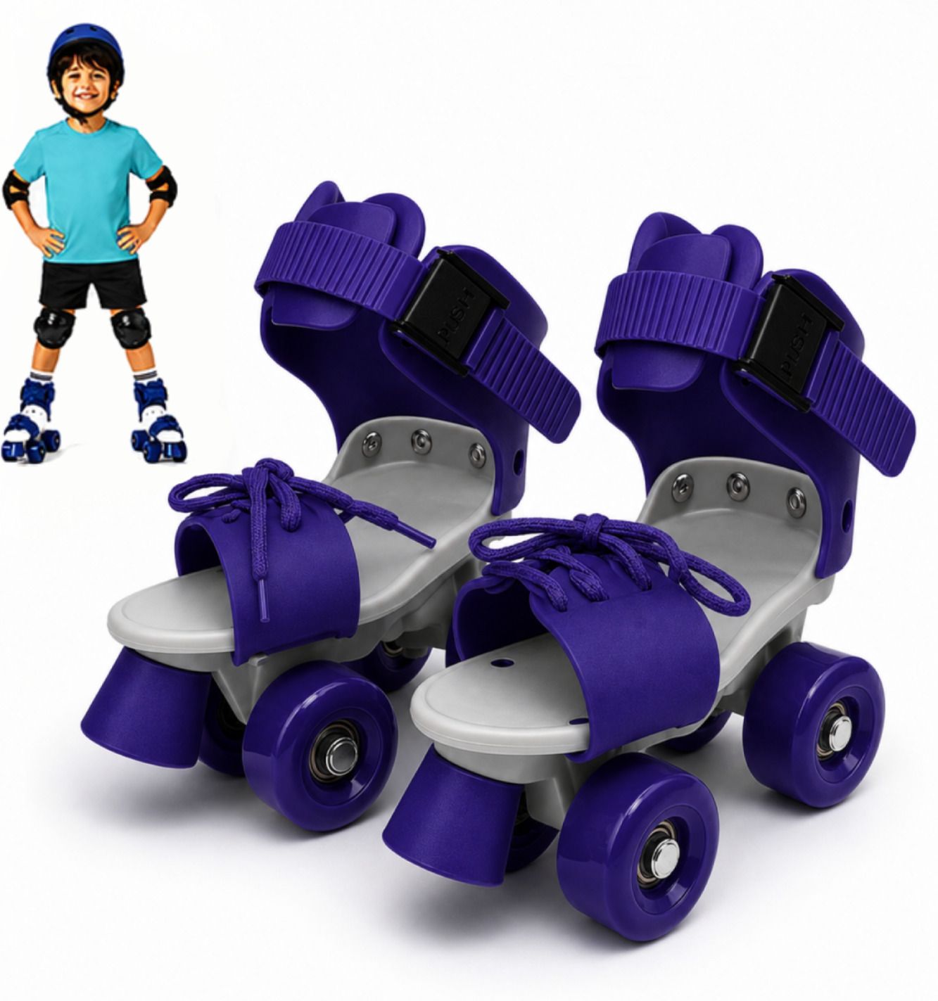 Kids Quad Roller Skates Adjustable 4-12Y Front Brake PU Wheels Blue Fun Ride Quad Roller Kids Size 4C UK - 9C UK-image-29