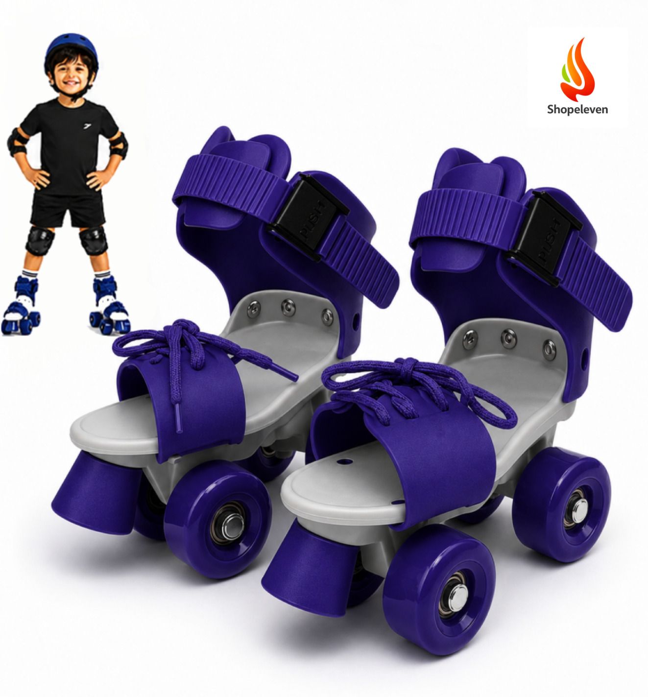 shopeleven Adjustable Quad Roller Skates Kids Blue Front Brake PU Wheels Recreational Quad Roller Kids Size 4C UK - 9C UK-picture-26