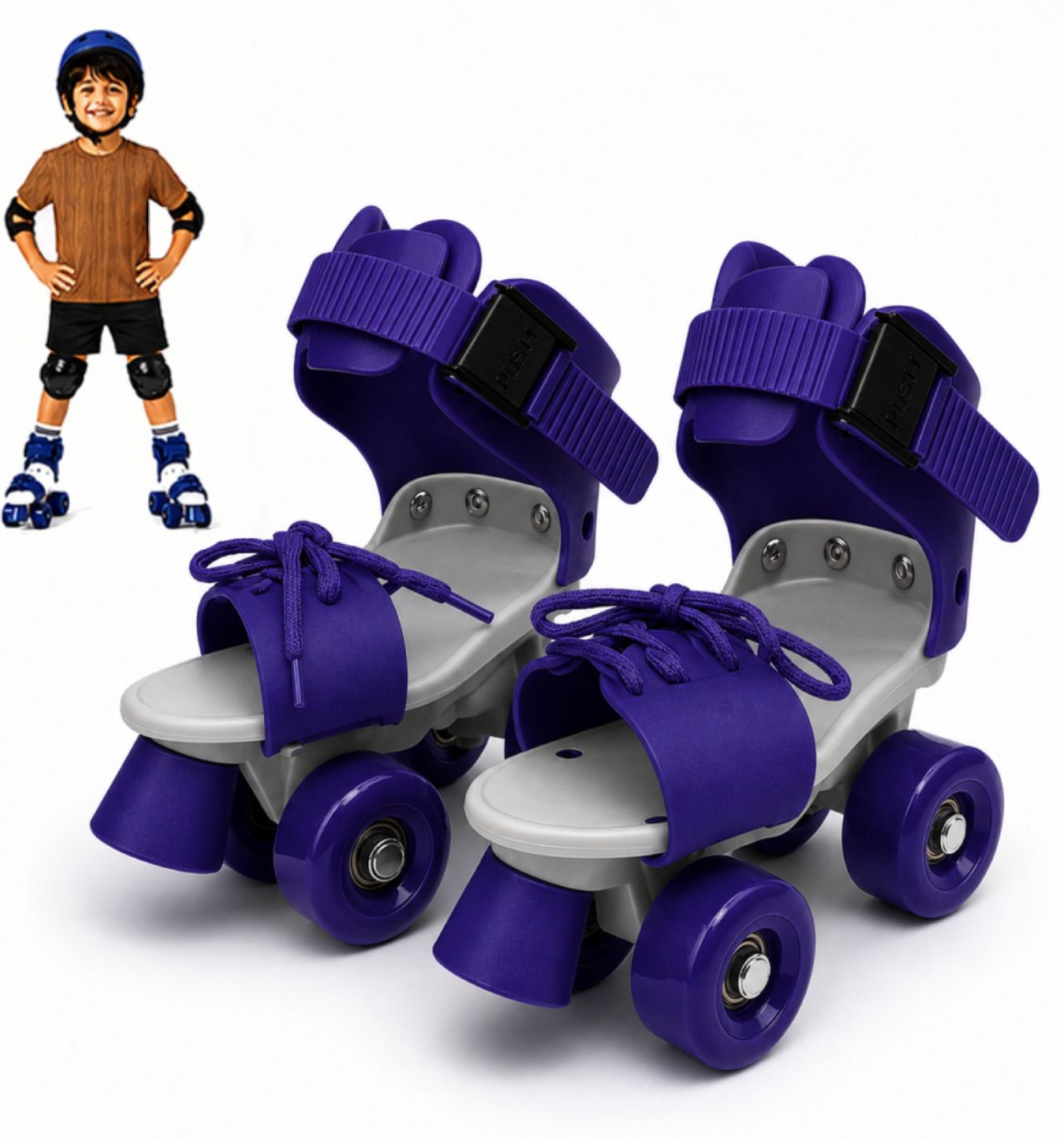 gjshop Kids Quad Roller Skates Blue Adjustable Front Brake PU Wheels Smooth Rolling Quad Roller Kids Size 4C UK - 9C UK-picture-33
