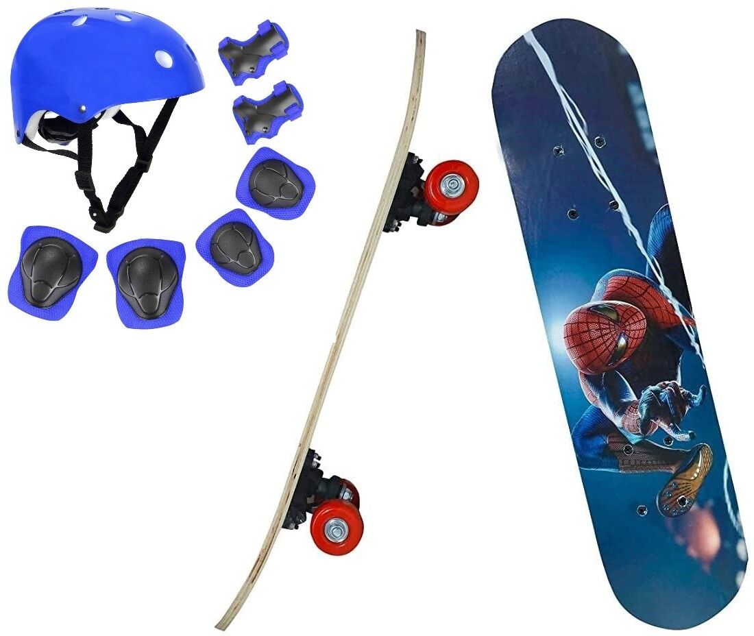 Spiderman Skateboard Blue Safety Kit Combo for Kids Boys Girls Teens Beginners 23 inch x 6 inch Skateboard-image-12