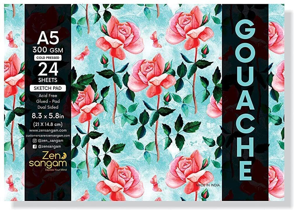 zen sangam express your mind A5 Artists' Gouache Glued Sketch Paper Pad - 24 Sheets (48 Pages) - 300GSM Cold Pressed Gouache Paper - Gouache Book (Landscape) Sketch Pad-picture-17