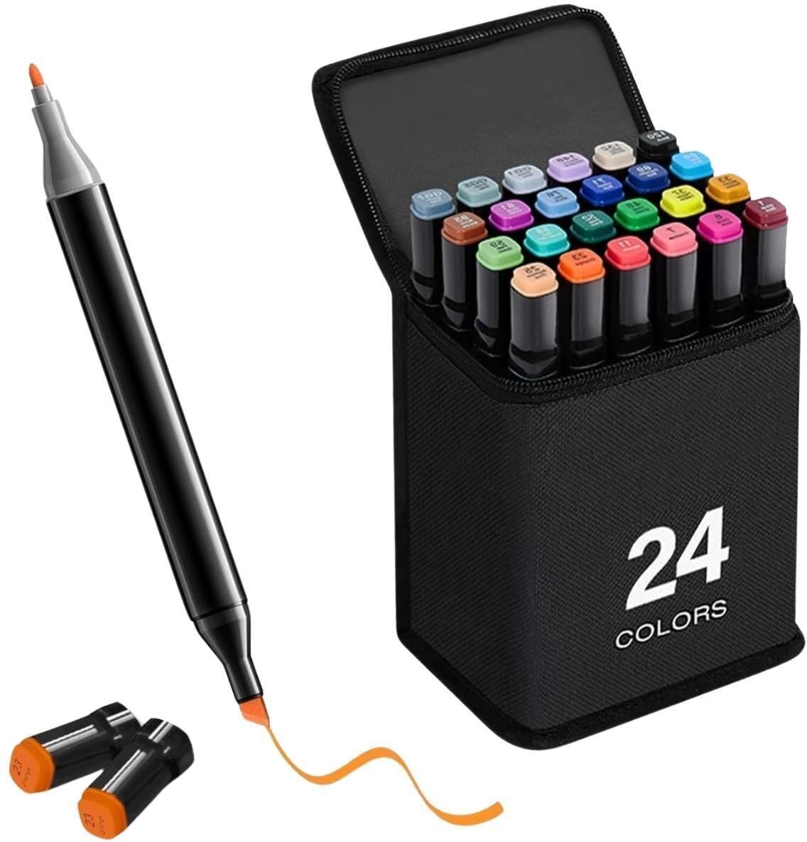 ablue clipper Dual Tip Art Markers-24 A442 24 PCS Bullet and Calligraphy Alcohol Ink Marker Nib Sketch Pens-picture-15