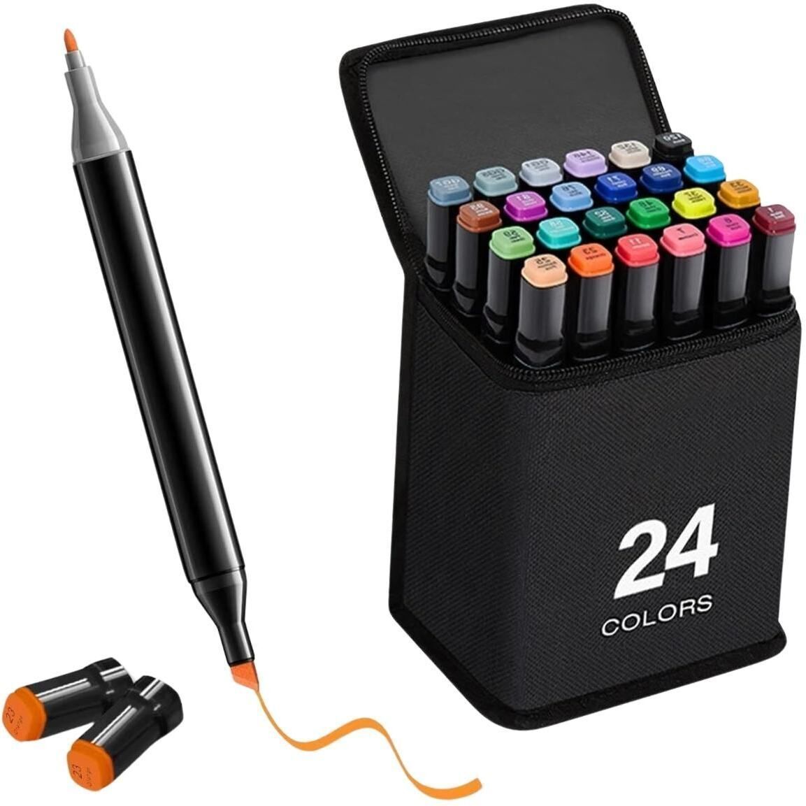 ablue clipper Dual Tip Art Markers-24 A569 24 PCS Bullet and Calligraphy Alcohol Ink Marker Nib Sketch Pens-picture-43