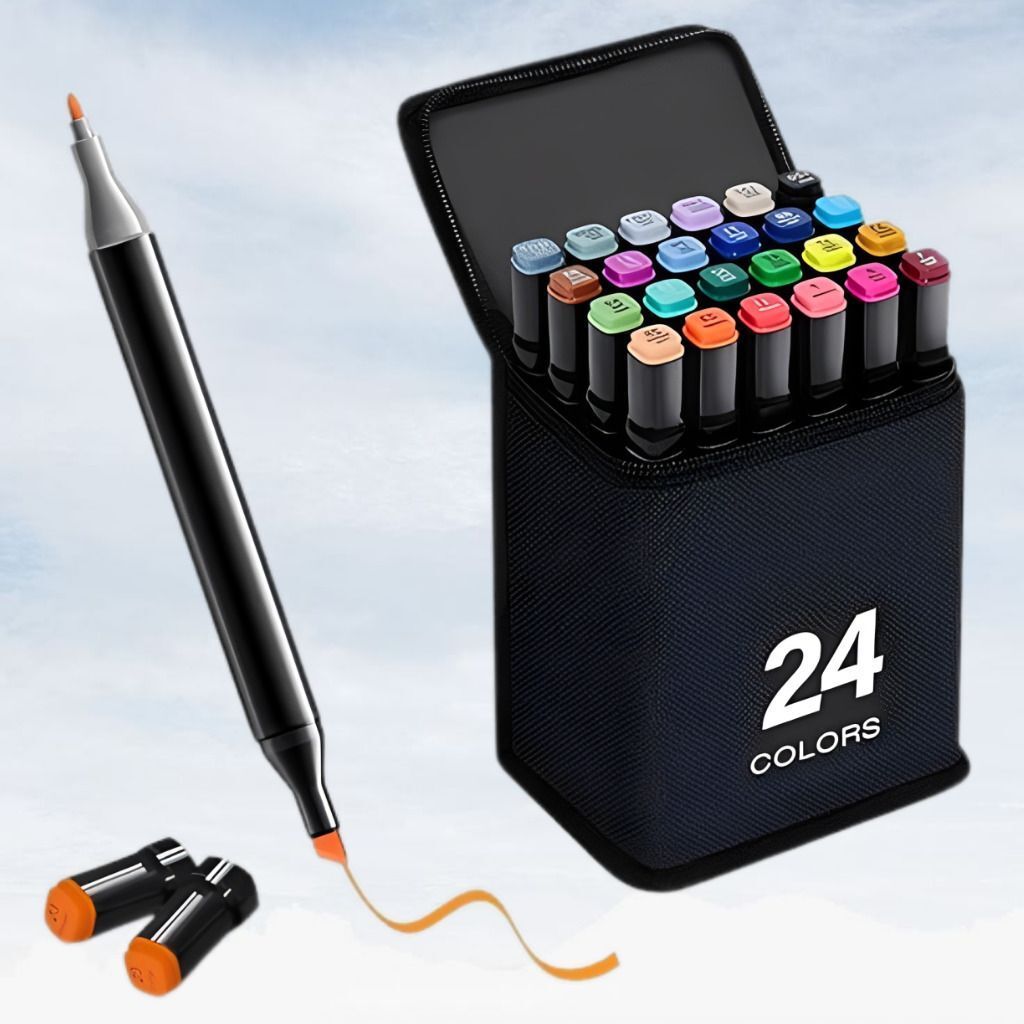 ablue clipper 24 Marker Set Dual-Tip Design: Vibrant Art & Coloring Set for Kids & Adults Nib Nib Sketch Pens-picture-24