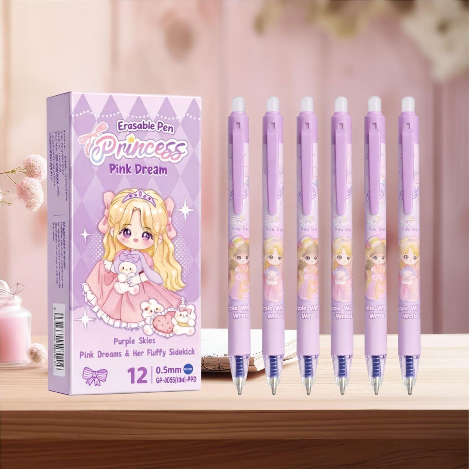 narmada impex Princess Pink Dream Erasable Gel Pen 0.5mm Blue Ink Cute Kawaii School Pen Gel Pen-picture-16
