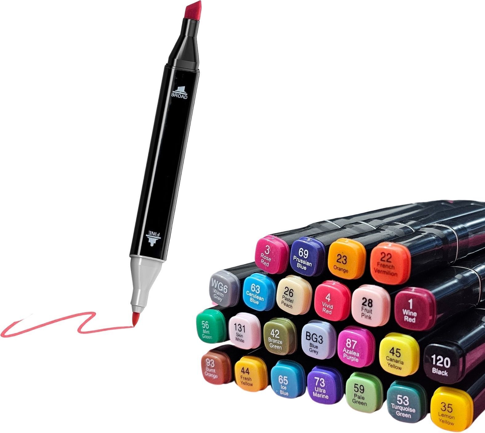 Dual Tip Art Markers-24 K 623 24 PCS Bullet and Calligraphy Alcohol Ink Marker Nib Sketch Pens-image-40